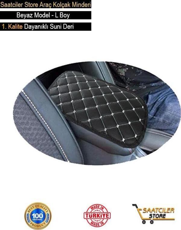 Desingonb Mazda 2 İle Uyumlu Deri Oto Kolçak Kılıfı Örtüsü Capitone Süngerli Beyaz Nakışlı - Image 1