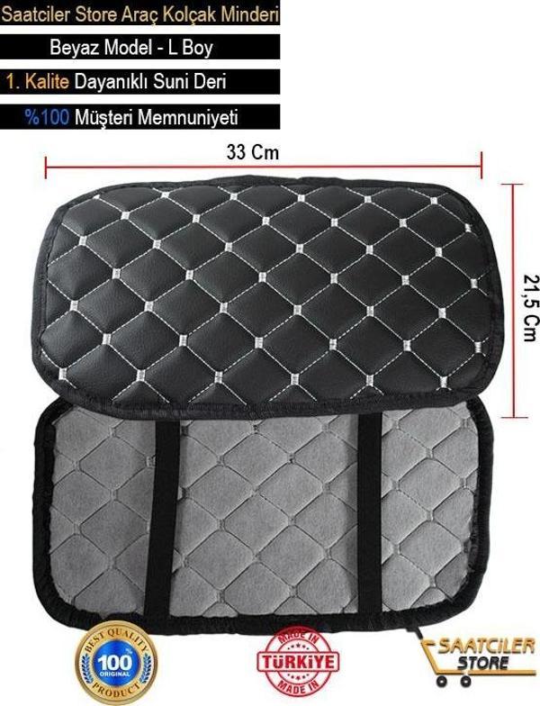 Desingonb Citroen C1 İle Uyumlu Deri Oto Kolçak Kılıfı Örtüsü Capitone Süngerli Beyaz Nakışlı - Image 1