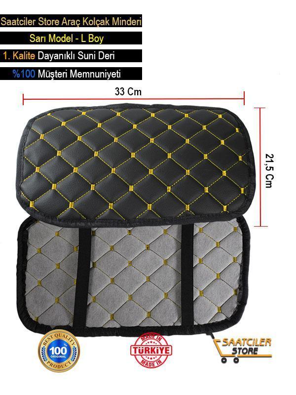 Desingonb Seat Cordoba İle Uyumlu Deri Oto Kolçak Kılıfı Örtüsü Capitone Süngerli Sarı Nakışlı - Image 1