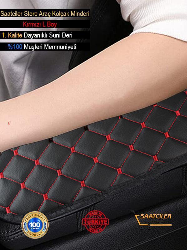 Desingonb Seat Leon İle Uyumlu Deri Oto Kolçak Kılıfı Örtüsü Capitone Süngerli Kırmızı Nakışlı - Image 1