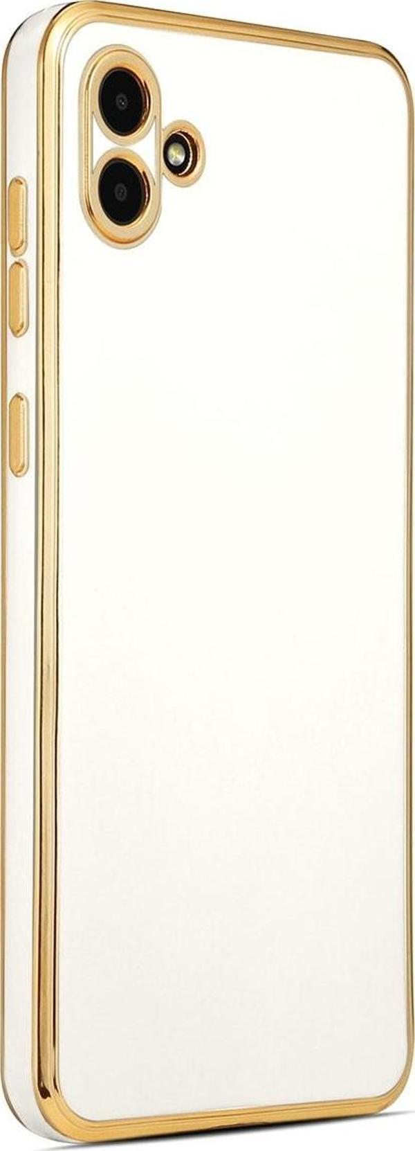 Coverzone Galaxy A04 Ile Uyumlu Kılıf Gold Kenar Pastel Renkli Halcyon Z-bark Kapak Beyaz - Image 1