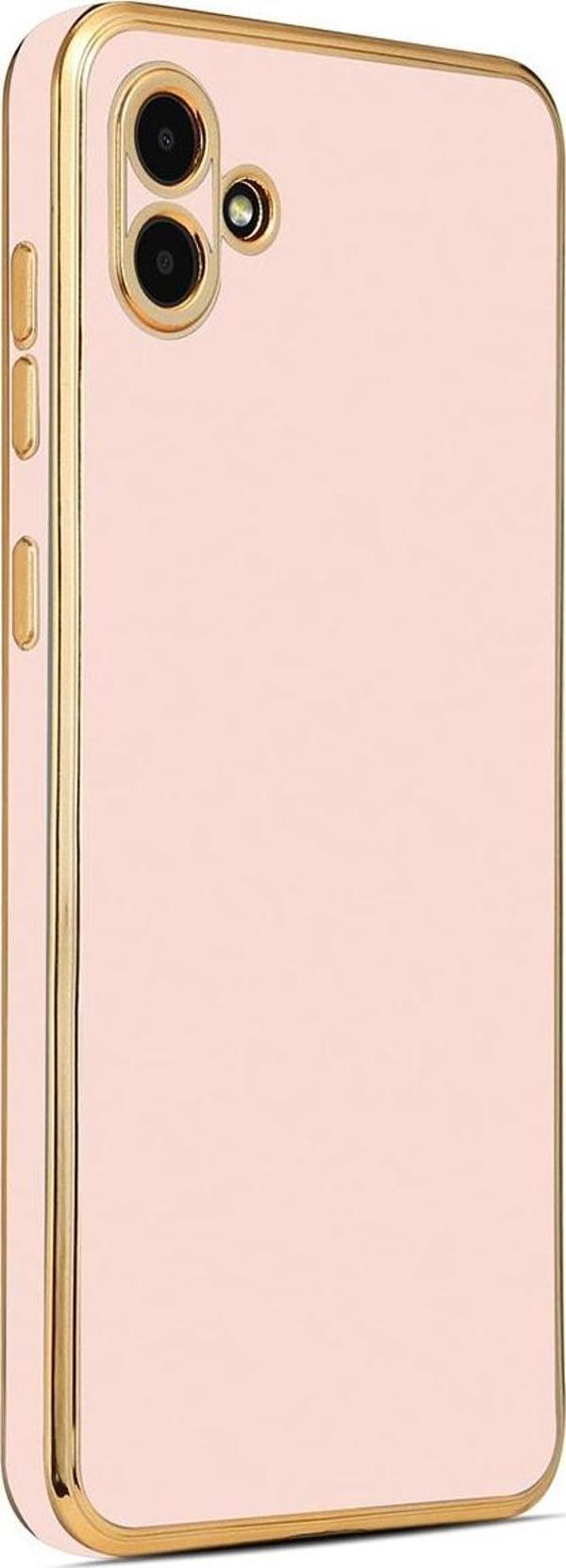 Coverzone Galaxy A04 Ile Uyumlu Kılıf Gold Kenar Pastel Renkli Halcyon Z-bark Kapak Rosegold - Image 1
