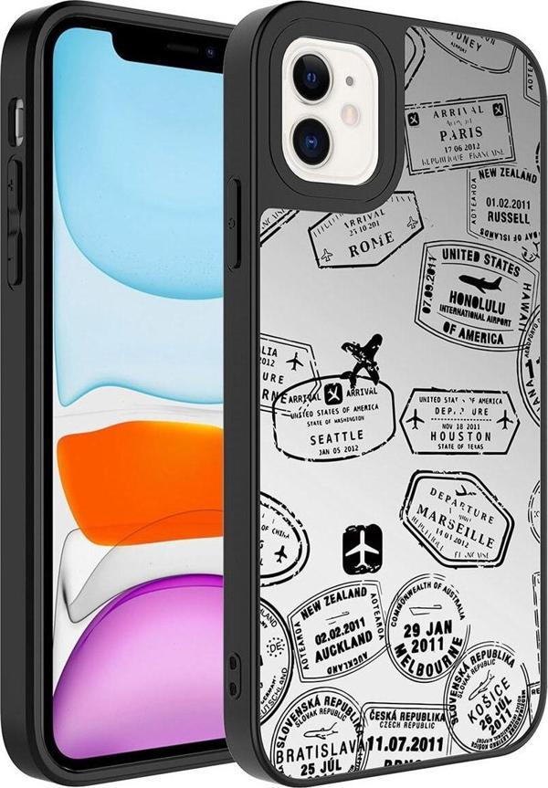 Coverzone Apple Iphone 11 Ile Uyumlu Aynalı Seyahat Desenli Kamera Korumalı Parlak Z- Mirror Kapak - Image 1