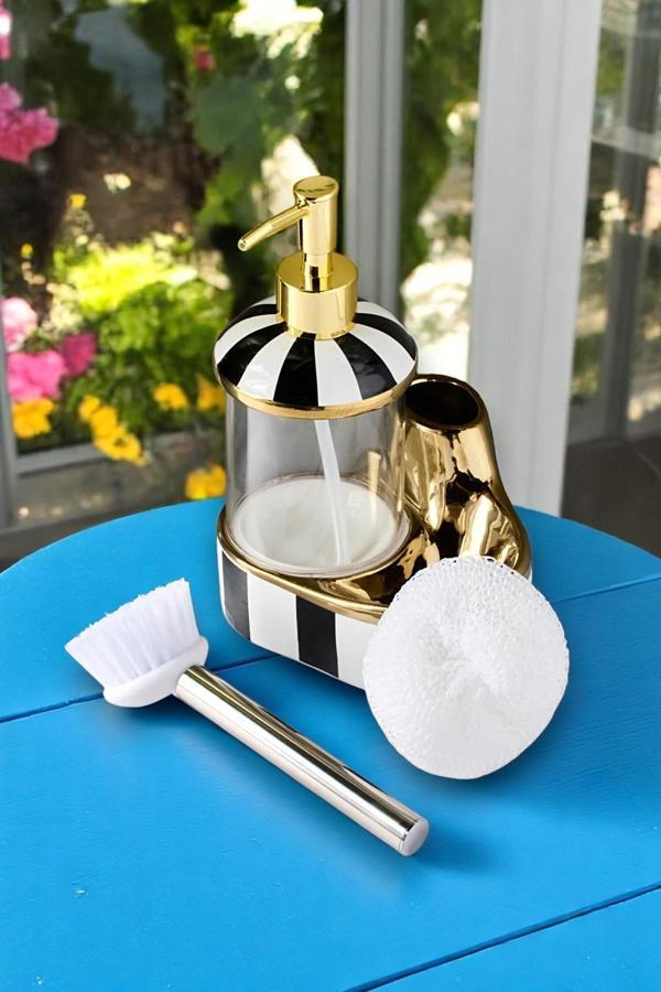 Cam Hazneli Porselen Mutfak Set Sıvı Sabunluk Çizgili 350ml 40099  - Image 1