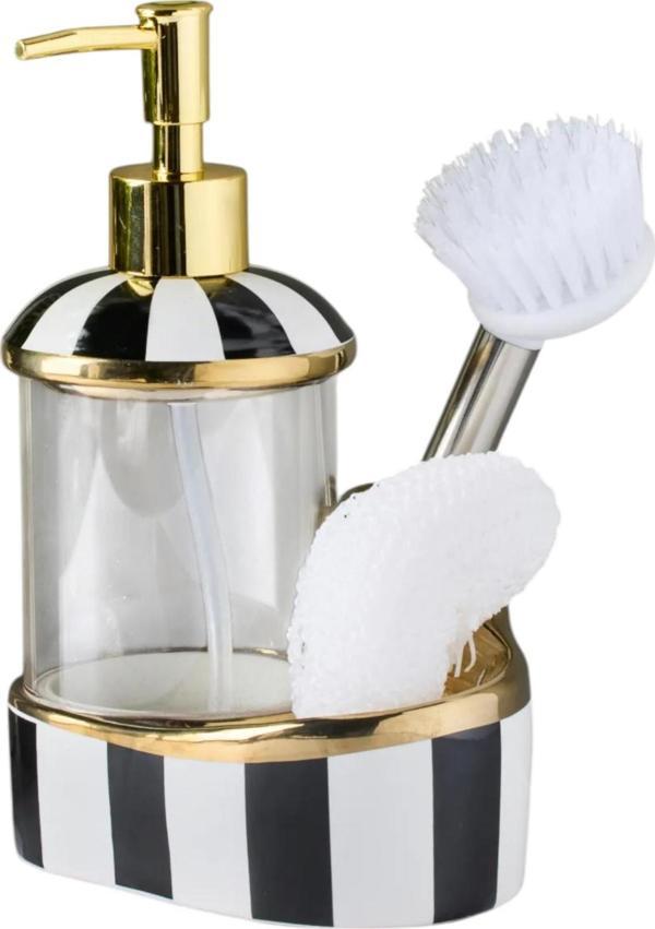 Büyük Boy Cam Hazneli Porselen Mutfak Set Sıvı Sabunluk Çizgili 900ml 40082  - Image 1