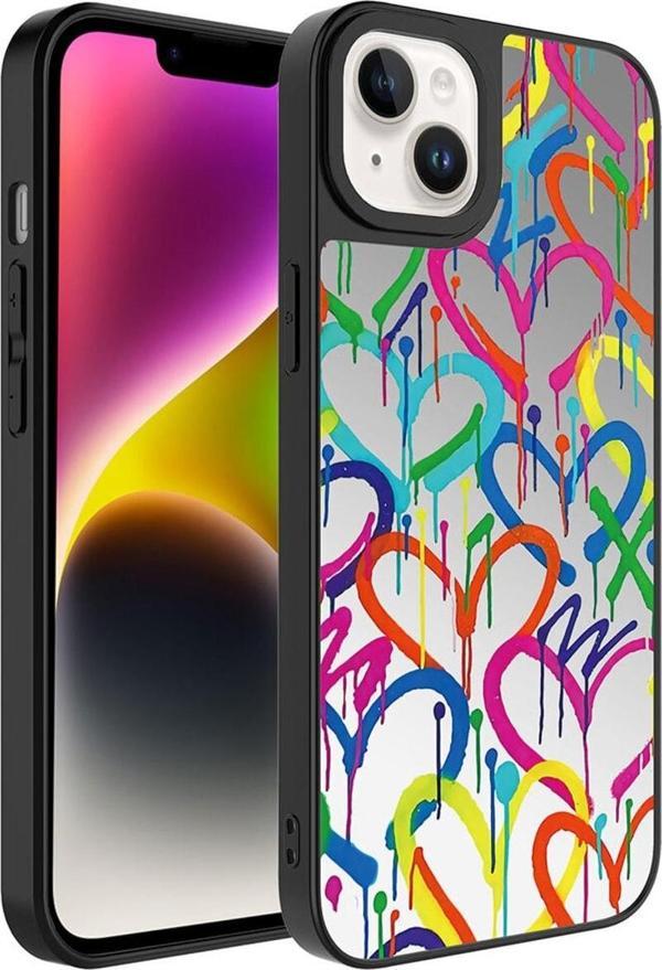 Coverzone Apple Iphone 13 Ile Uyumlu Aynalı Kalp Desenli Kamera Korumalı Parlak Z- Mirror Kapak - Image 1