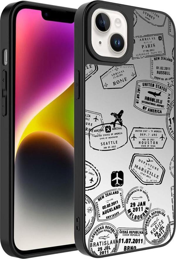 Coverzone Apple Iphone 13 Ile Uyumlu Aynalı Seyahat Desenli Kamera Korumalı Parlak Z- Mirror Kapak - Image 1