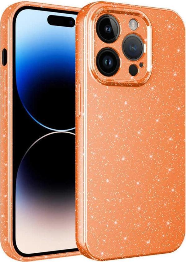 Coverzone Apple Iphone 13 Pro Ile Uyumlu Kılıf Kamera Korumalı Simli Lüks Koton Kapak Turuncu - Image 1