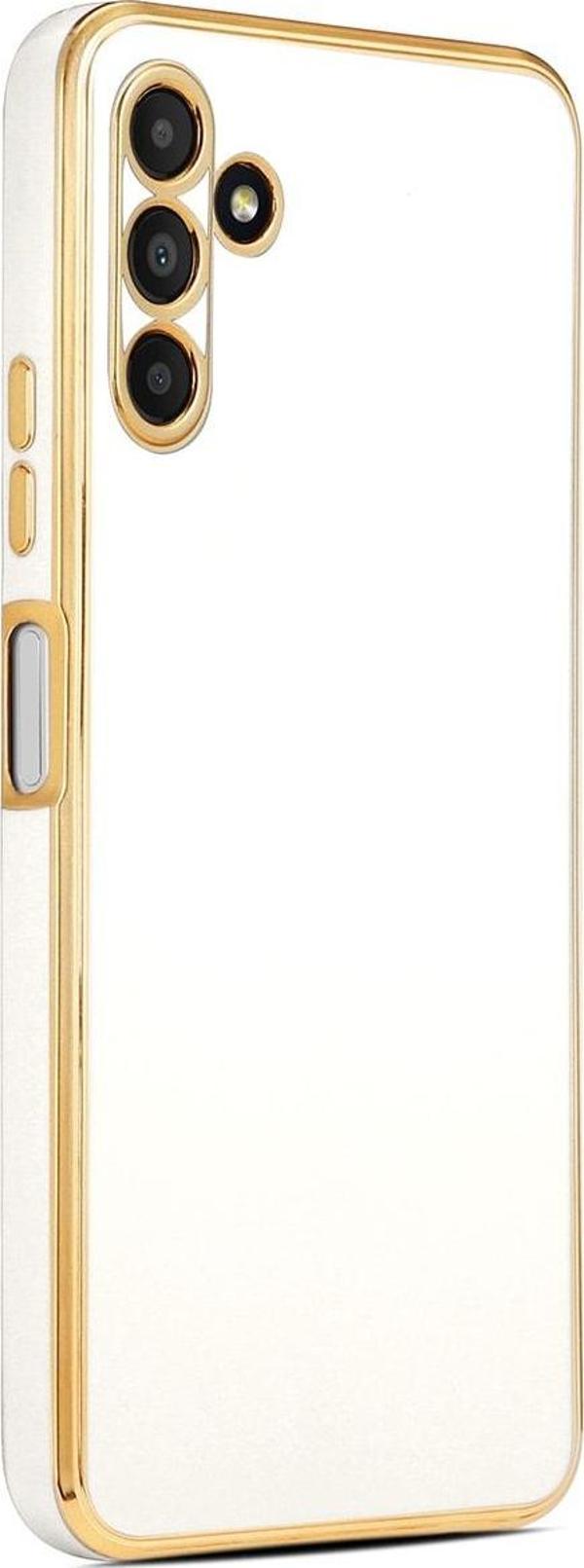 Coverzone Galaxy A04s Ile Uyumlu Kılıf Gold Kenar Pastel Renkli Halcyon Z-bark Kapak Beyaz - Image 1