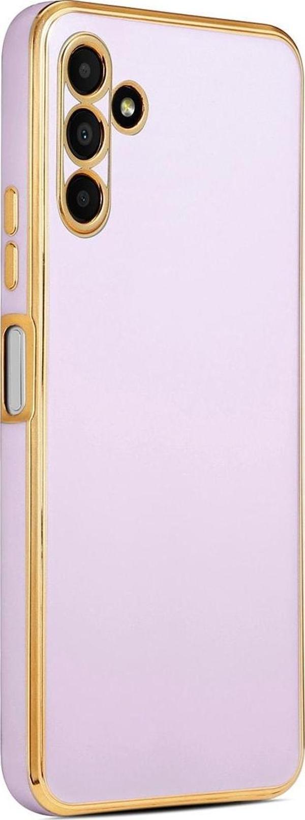 Coverzone Galaxy A04s Ile Uyumlu Kılıf Gold Kenar Pastel Renkli Halcyon Z-bark Kapak Lila - Image 1