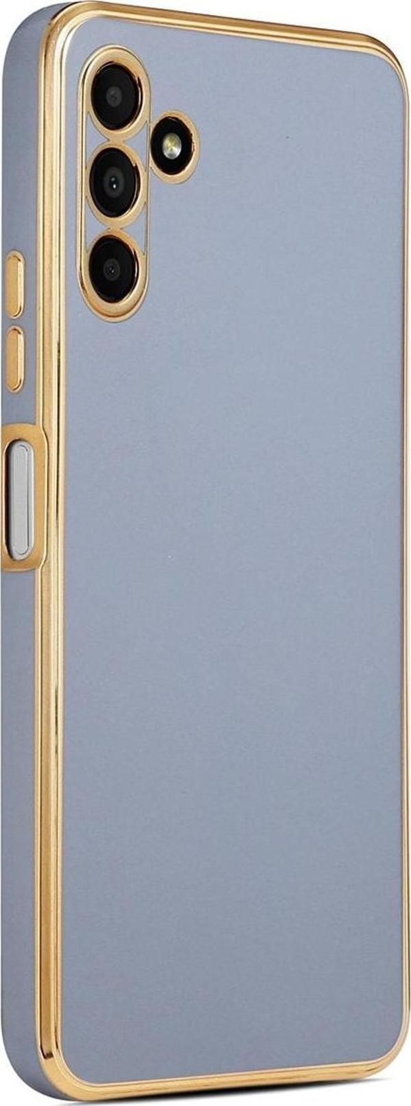 Coverzone Galaxy A04s Ile Uyumlu Kılıf Gold Kenar Pastel Renkli Halcyon Z-bark Kapak Mavi - Image 1