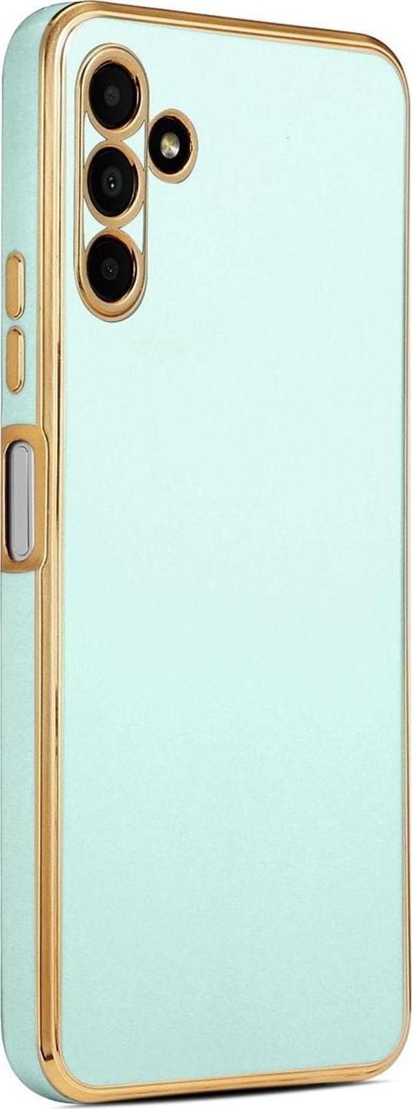 Coverzone Galaxy A04s Ile Uyumlu Kılıf Gold Kenar Pastel Renkli Halcyon Z-bark Kapak Mavi Açık - Image 1
