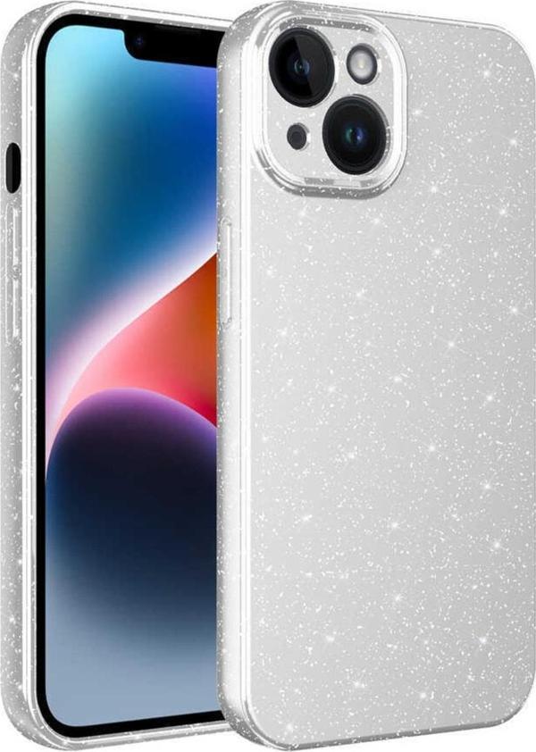 Coverzone Apple Iphone 14 Plus Ile Uyumlu Kılıf Kamera Korumalı Simli Lüks Koton Kapak Beyaz - Image 1