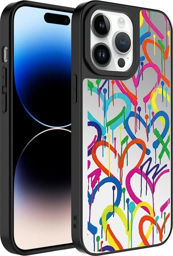 Coverzone Apple Iphone 14 Pro Ile Uyumlu Aynalı Kalp Desenli Kamera Korumalı Parlak Z- Mirror Kapak - Image 1