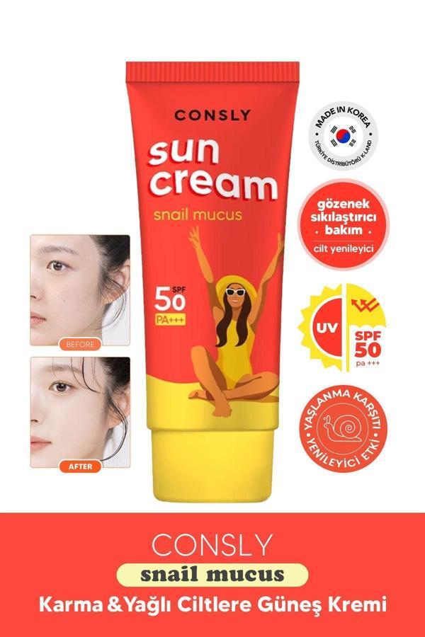 Consly Kore Salyangoz Mukus Özü Içeren Spf 50 Pa Güneş Kremi Snail Mucus Sun Cream 50 Ml - Image 1