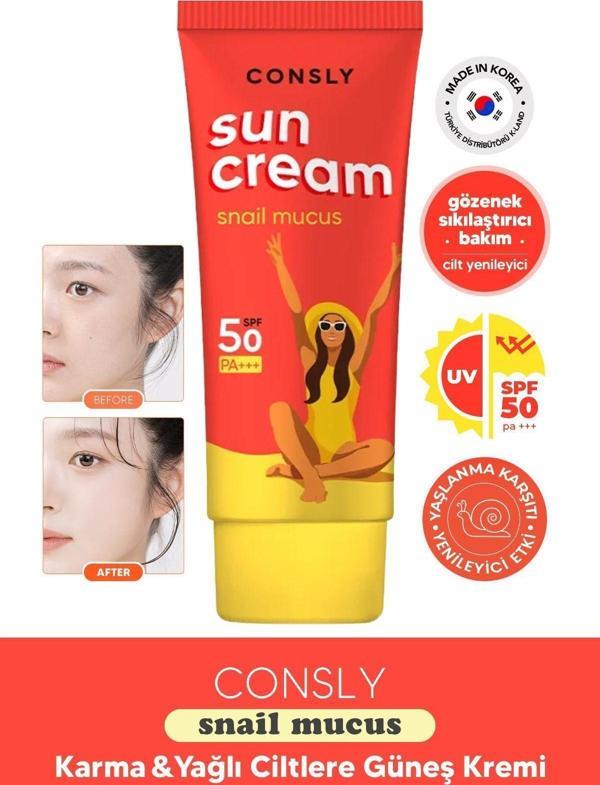Consly Kore Salyangoz Mukus Özü Içeren Spf 50 Pa Güneş Kremi Snail Mucus Sun Cream 50 Ml - Image 1