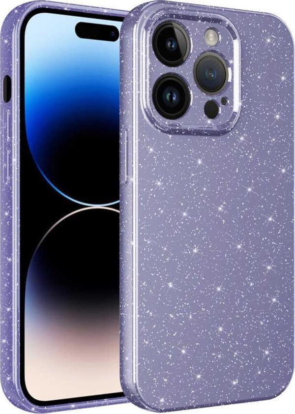 Coverzone Apple Iphone 14 Pro Ile Uyumlu Kılıf Kamera Korumalı Simli Lüks Koton Kapak Mor - Image 1