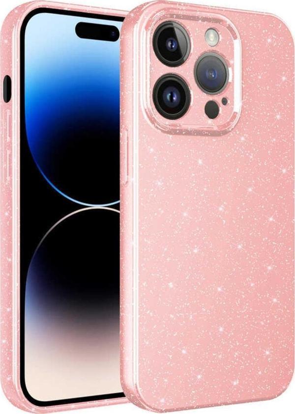 Coverzone Apple Iphone 14 Pro Ile Uyumlu Kılıf Kamera Korumalı Simli Lüks Koton Kapak Pembe - Image 1