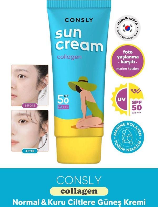 Consly Collagen Kore Güneş Kremi Spf 50 Pa | Kolajen Içeren Nemlendirici | Kore Cilt Bakımı - 50Ml - Image 1