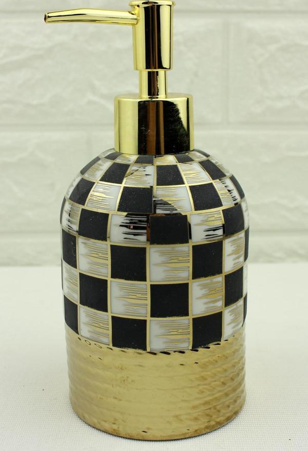 Porselen Sıvı Sabunluk 400ml Dama Desen Yaldızlı 972 - Image 1