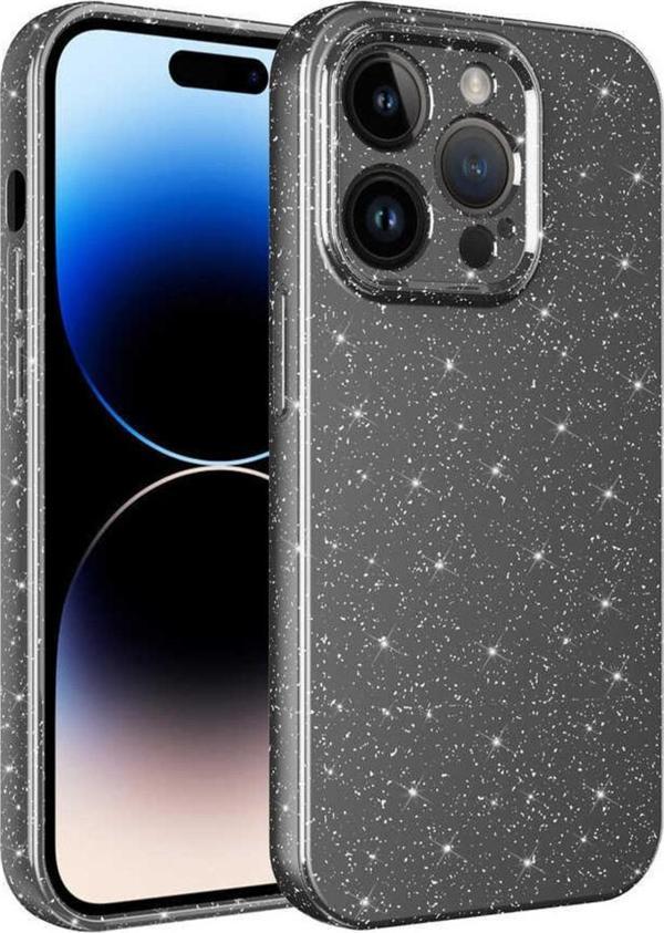 Coverzone Apple Iphone 14 Pro Max Ile Uyumlu Kılıf Kamera Korumalı Simli Lüks Koton Kapak Gri - Image 1