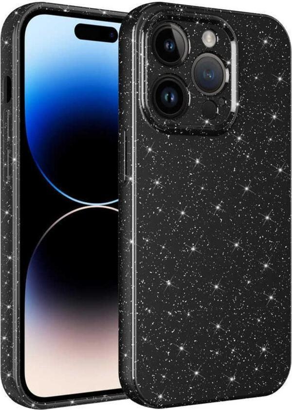 Coverzone Apple Iphone 14 Pro Max Ile Uyumlu Kılıf Kamera Korumalı Simli Lüks Koton Kapak Siyah - Image 1