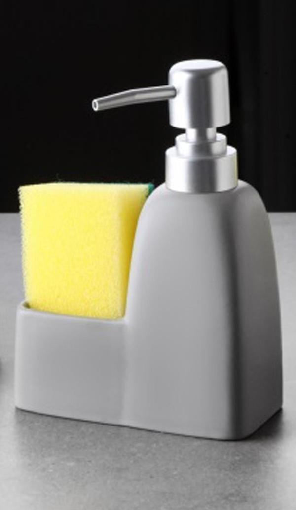 Stonware Sıvı Sabunluk Gri Süngerlik Bölmeli 300ml - Image 1