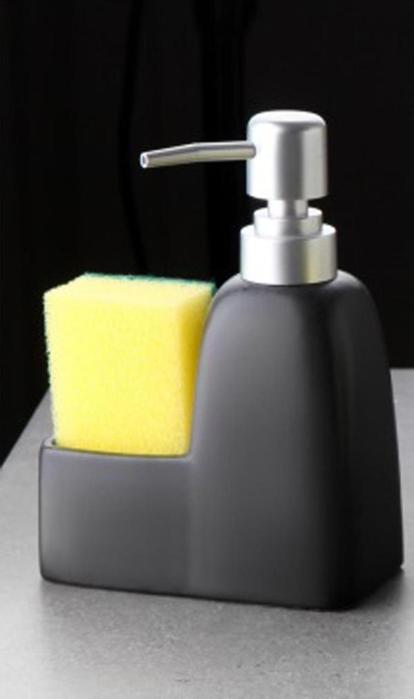 Stonware Sıvı Sabunluk Siyah Süngerlik Bölmeli 300ml - Image 1