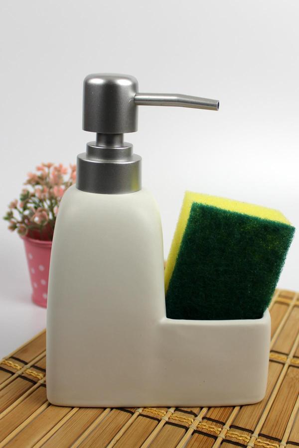 Stonware Sıvı Sabunluk Beyaz Süngerlik Bölmeli 300ml - Image 1