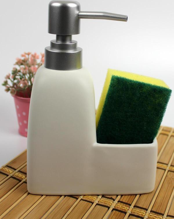 Stonware Sıvı Sabunluk Beyaz Süngerlik Bölmeli 300ml - Image 1