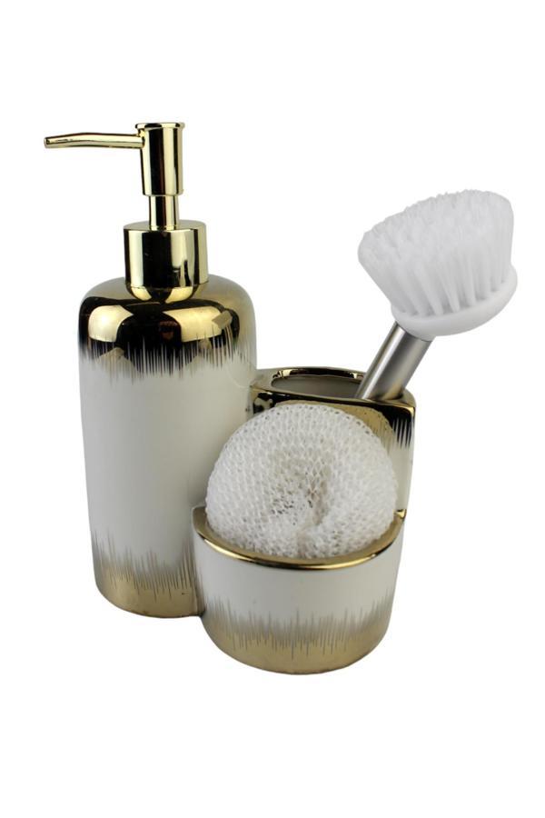 Porselen Mutfak Set Sıvı Sabunluk 400ml Fırçalı Yaldızlı 28745 - Image 1