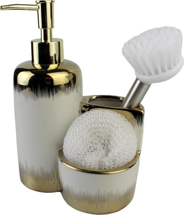 Porselen Mutfak Set Sıvı Sabunluk 400ml Fırçalı Yaldızlı 28745 - Image 1