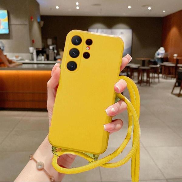 Coverzone Galaxy A10 Ile Uyumlu Ipli Boyun Askılı Silikon Kılıf Kadife Iç Yüzeyli Epiphany Kılıf Sarı - Image 1
