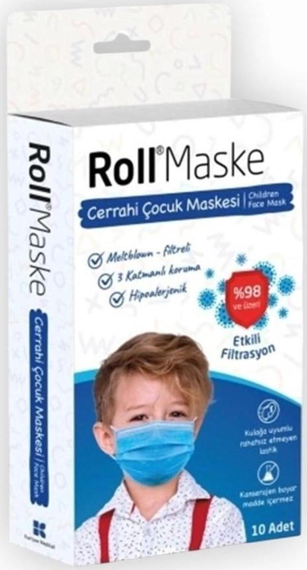 Roll Erkek Çocuk 3 Katlı Telli Cerrahi Maske 10'lu Kutu - Image 1