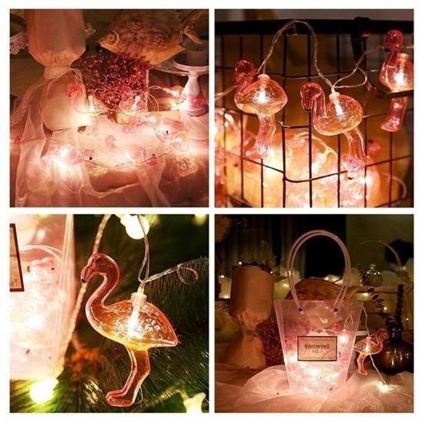 BUFFER® 10lu Pilli Led Flamingo Dekoratif Işık Zinciri Aydınlatma 1,5 Mt - Image 1