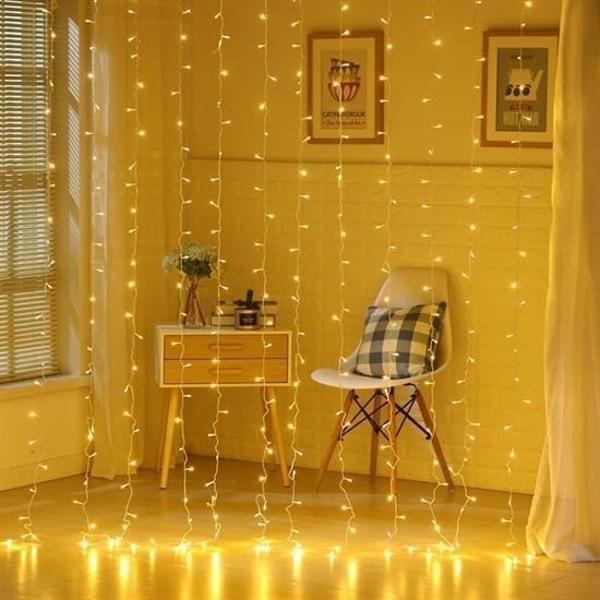 BUFFER® 8 Fonksiyonlu 200 Led 10 Saçak Şerit Led 2x2 Perde İp Led  (Gün Işığı) - Image 1