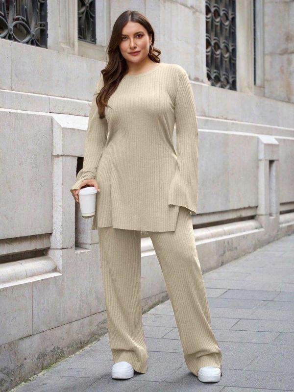 Kadın Büyük Beden Ispanyol Kol Yanı Yırtmaçlı Tunik Ve Pantolon Ikili Takım - Image 1