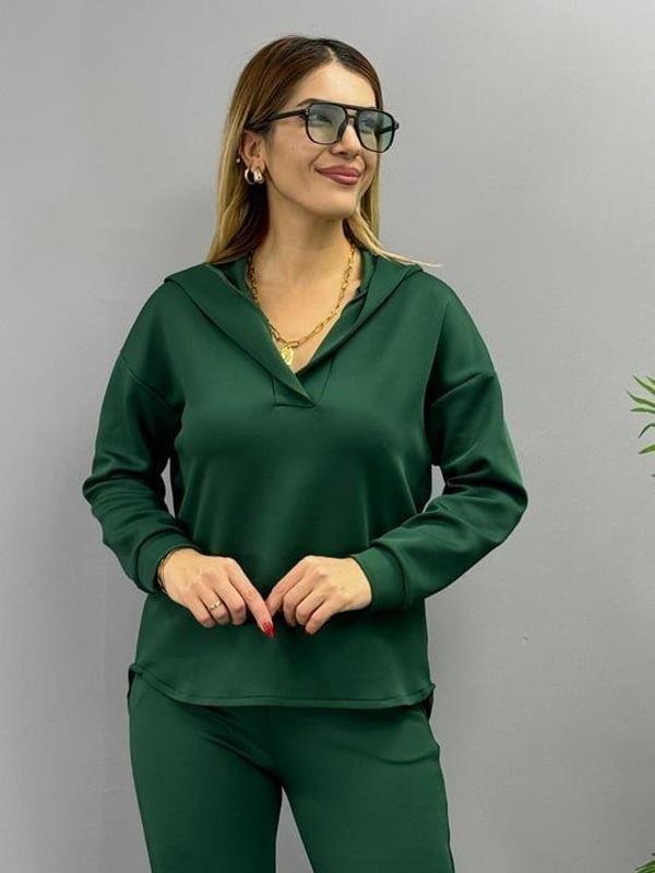 Kadın Uzun Kol V Yaka Kapüşon Detay Sweat Ve Yüksel Bel Eşofman Ikili Takım - Image 1