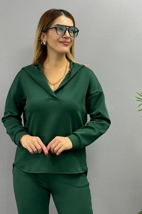 Kadın Uzun Kol V Yaka Kapüşon Detay Sweat Ve Yüksel Bel Eşofman Ikili Takım - Image 1