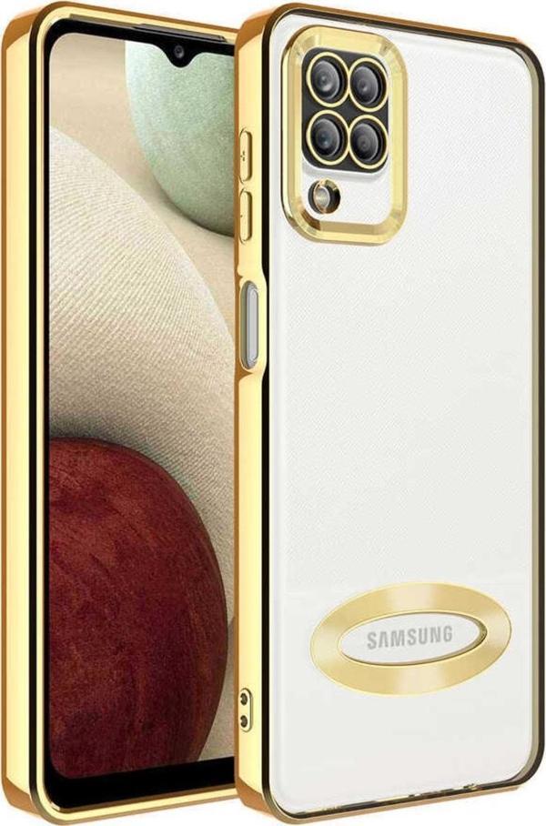 Coverzone Galaxy A12 Ile Uyumlu Kılıf Kamera Korumalı Logo Gösteren Colored Z-omega Gold - Image 1