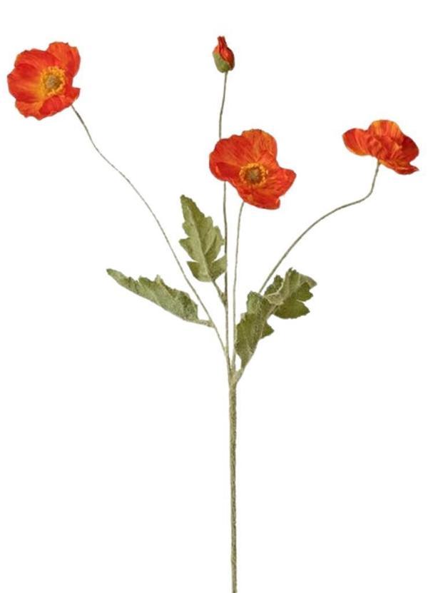 Yapay Çiçek Gelincik Çiçeği Kırmızı Renk 3 Çiçek 1 Tomurcuk 59Cm - Image 1