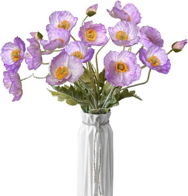 Yapay Çiçek Gelincik Çiçeği Lila Renk 3 Çiçek 1 Tomurcuk 59Cm - Image 1
