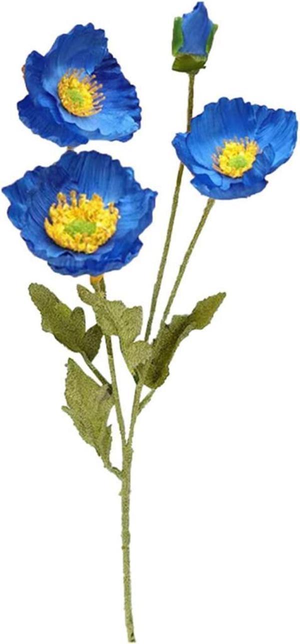 Yapay Çiçek Gelincik Çiçeği Mavi Koyu Renk 3 Çiçek 1 Tomurcuk 59Cm - Image 1