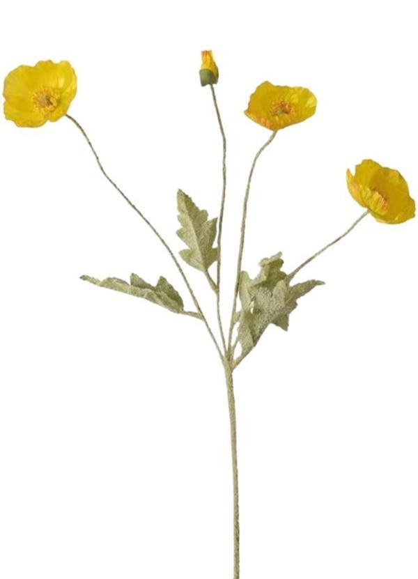 Yapay Çiçek Gelincik Çiçeği Sarı Renk 3 Çiçek 1 Tomurcuk 59Cm - Image 1