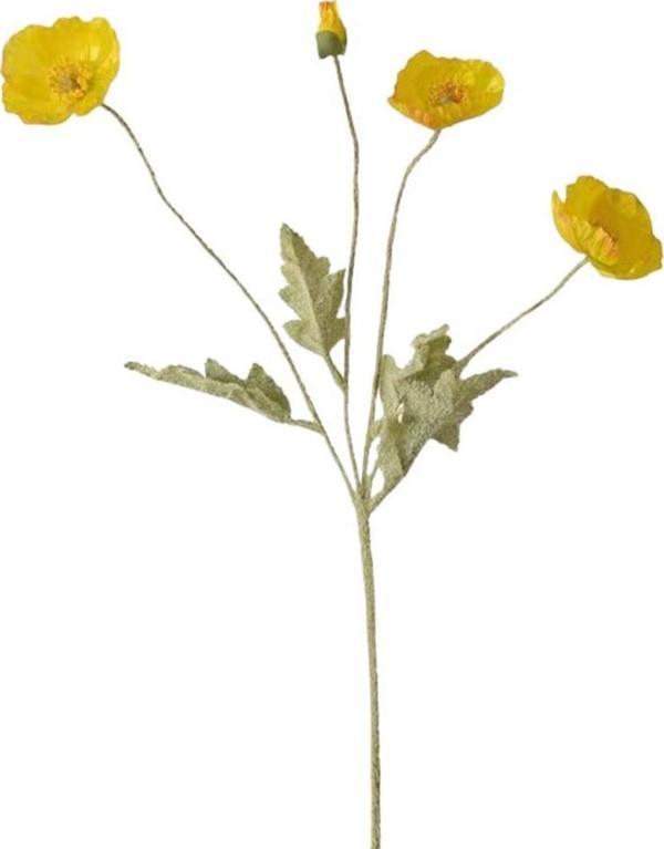Yapay Çiçek Gelincik Çiçeği Sarı Renk 3 Çiçek 1 Tomurcuk 59Cm - Image 1