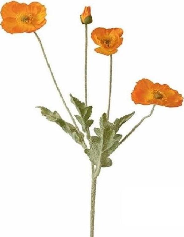 Yapay Çiçek Gelincik Çiçeği Turuncu Renk 3 Çiçek 1 Tomurcuk 59Cm - Image 1