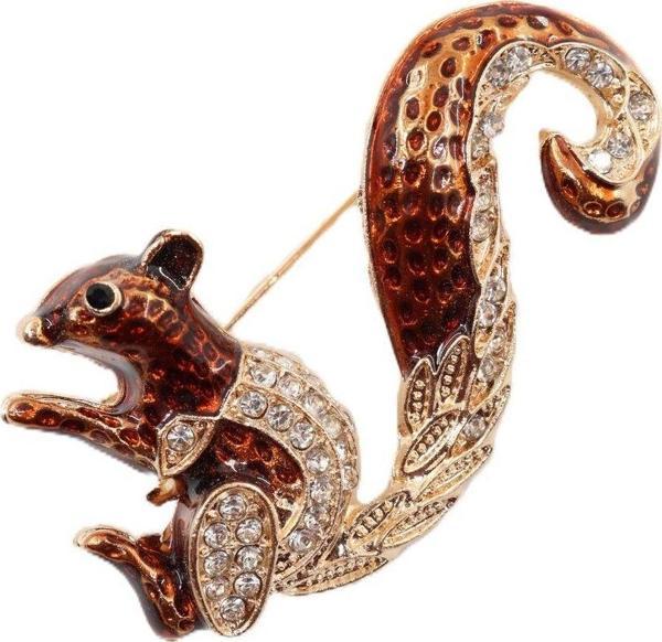 Zirkon taşlı sincap broş. Yaka iğnesi kelebek broş. Taşlı broş. Kadın broş, erkek broş. Sincap broş. - Image 1