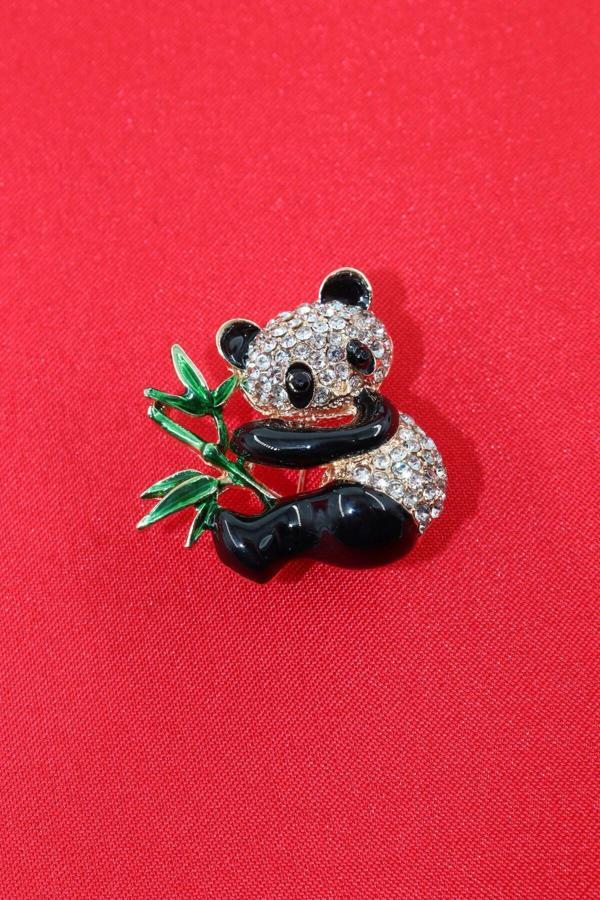 Panda broş. Taşlı tasarım panda broş. Yaka iğnesi broş. Kadın broş. Broş. Erkek broş. Unisex. - Image 1