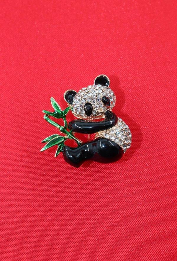 Panda broş. Taşlı tasarım panda broş. Yaka iğnesi broş. Kadın broş. Broş. Erkek broş. Unisex. - Image 1