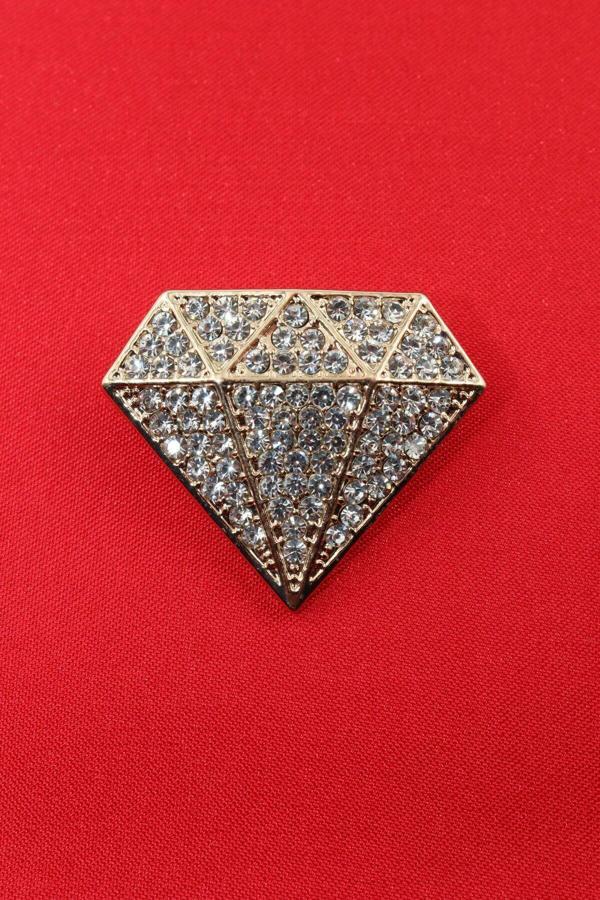 Pırlanta Broş. Taşlı Tasarım Broş. Gold Renk Pırlanta Broş. Yaka Iğnesi Broş. Kadın Broş. Broş. - Image 1